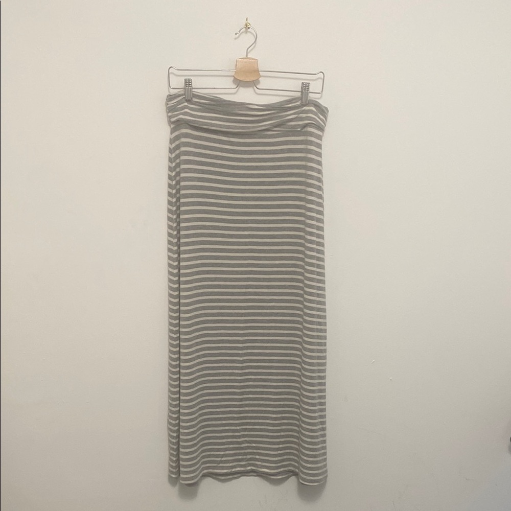 J. Crew Factory Gray + White Stripe Maxi Skirt